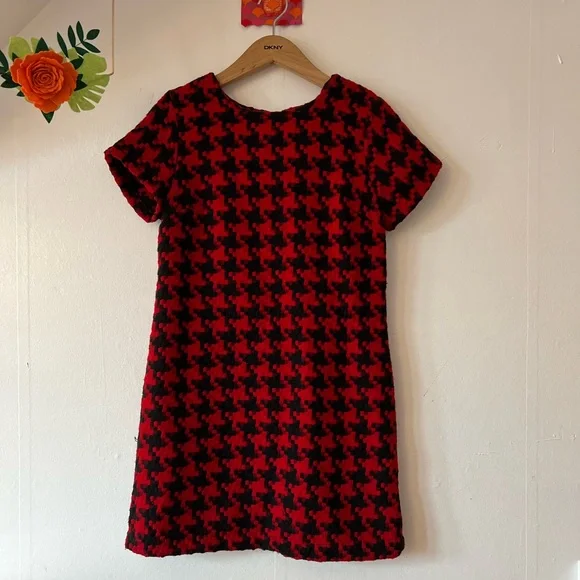 EUC Xhilaration mini dress M red and black herringbone Target a-line cap sleeve - Picture 5 of 13